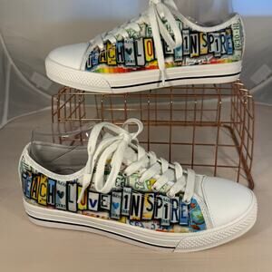 Low Top Graphic Sneakers Love Teach Inspire Colorful Fun Women’s 8 Men’s 6